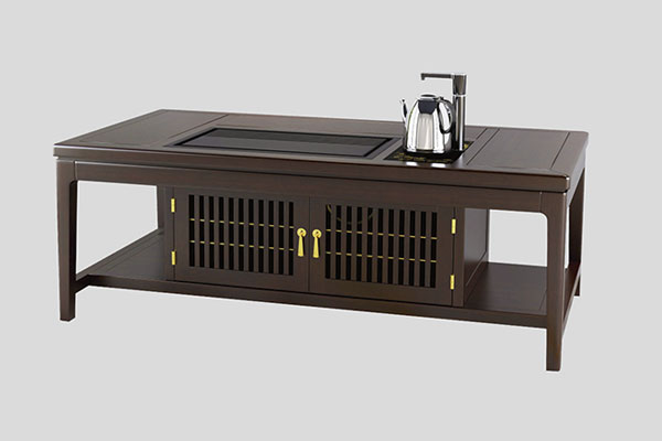 实木茶几,新中式双层实木茶几带烧水壶