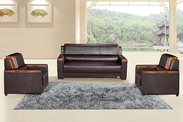 油漆扶手真皮商务办公沙发三人位