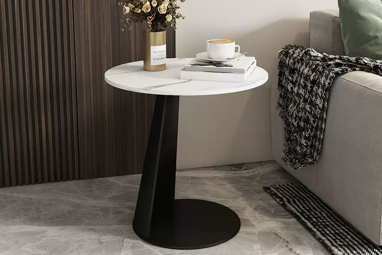 E2405圆边几,轻奢现代岩板茶几岩板金属茶几