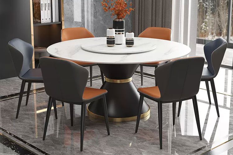 CX-F6圆餐桌，轻奢岩板大圆桌餐双层带转盘餐桌椅组合