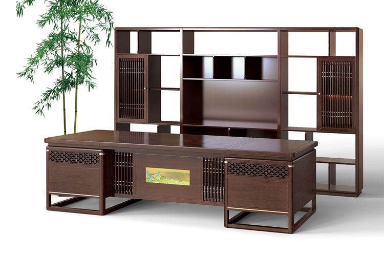 【千里江山】班台,两米八新中式实木班台总裁实木办公桌