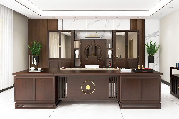 【玺悦】班台,三米二新中式实木班台总裁实木办公桌