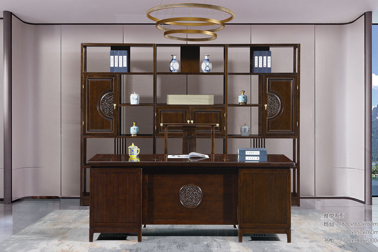 【雅悦】实木板台,新中式两米办公桌一米八实木总裁办公家具