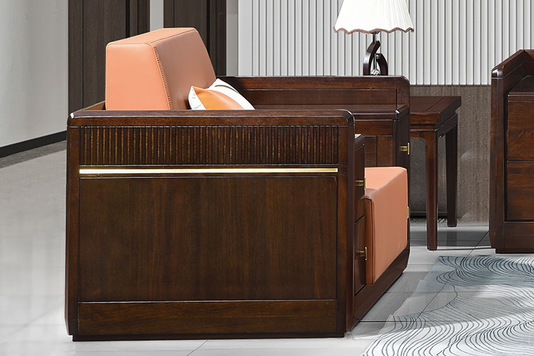 若水观澜实木沙发，新中式实木沙发总裁办公沙发