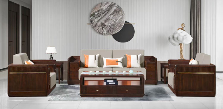 若水观澜实木沙发，新中式实木沙发总裁办公沙发