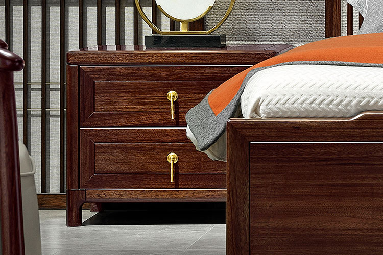 JH-656实木床,乌金木实木床两米真皮实木床体卧室家具