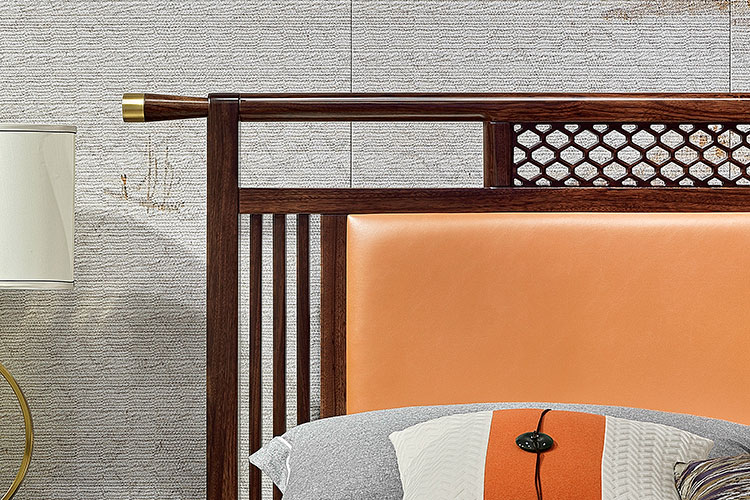 JH-656实木床,乌金木实木床两米真皮实木床体卧室家具