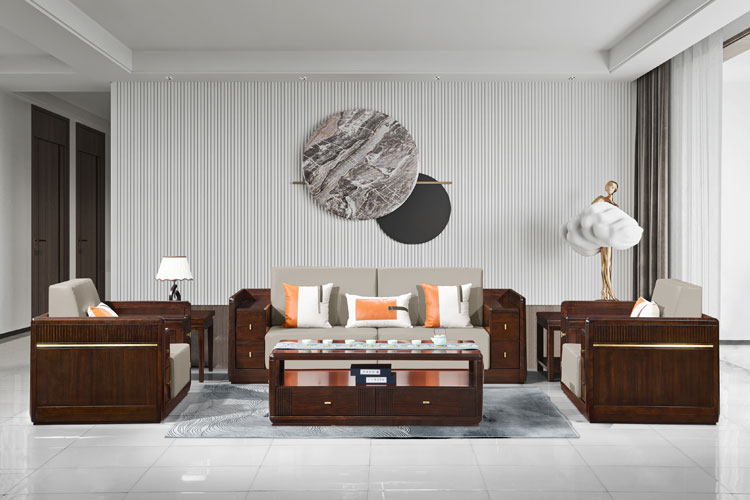 若水观澜实木沙发,新中式实木沙发总裁办公沙发