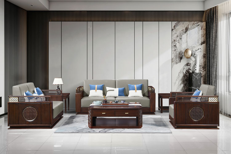 方华荣耀实木沙发,新中式实木沙发总裁办公沙发