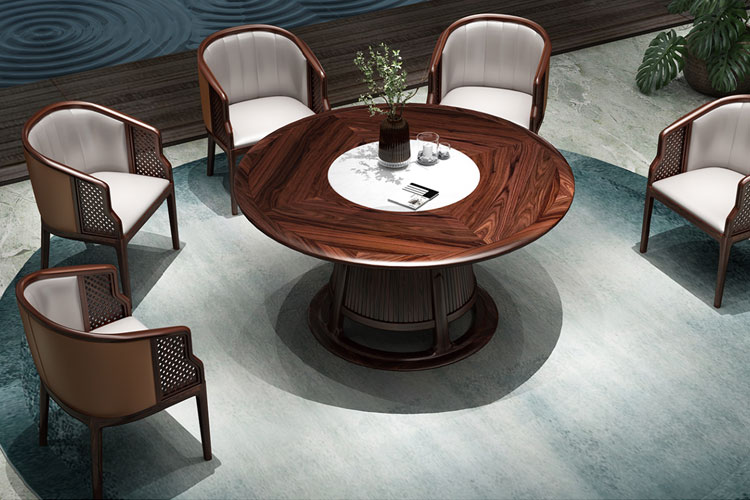 实木圆餐桌,新中式双层转盘实木餐桌两米圆餐桌