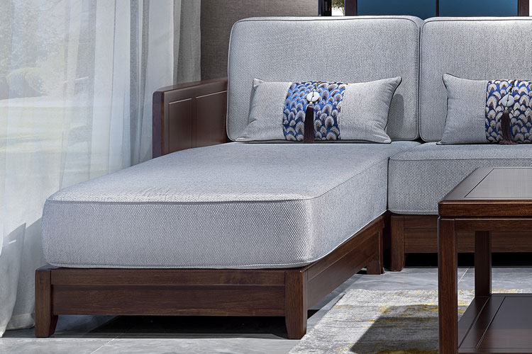 JH-717贵妃沙发，新中式乌金木4人位沙发带贵妃榻