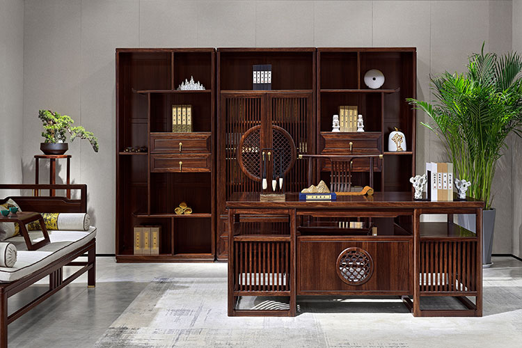 JH-912书桌,新中式实木书桌乌金木书桌书柜