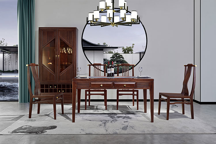 JH-812餐桌椅,新中式实木餐桌乌金木餐厅家具