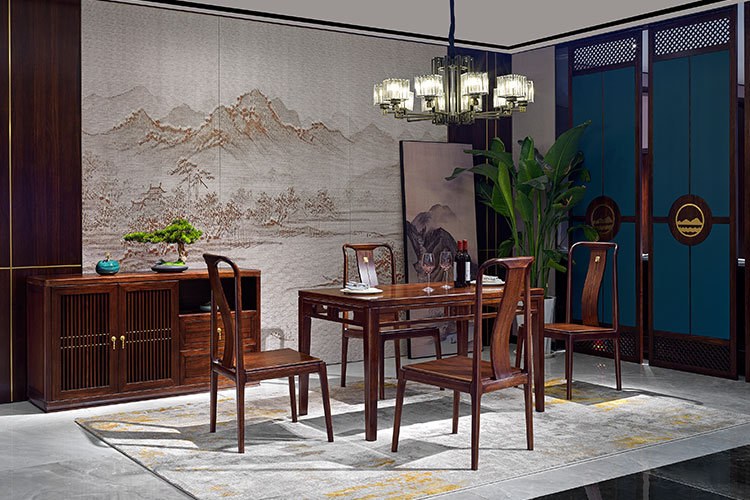 JH-813餐桌椅,新中式实木餐桌乌金木餐厅家具