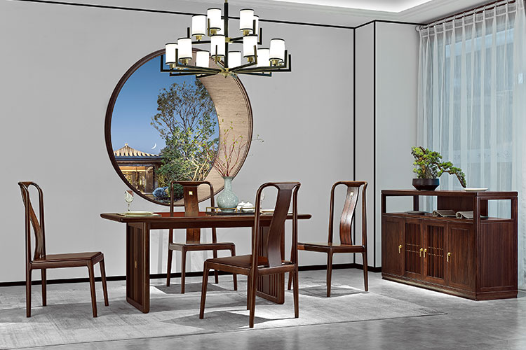 JH-816餐桌,新中式实木一米六餐桌乌金木餐厅家具