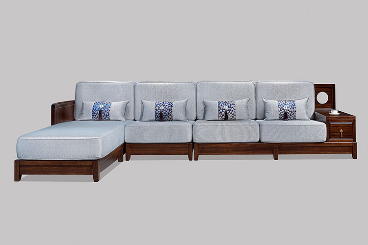 JH-717贵妃沙发，新中式乌金木4人位沙发带贵妃榻